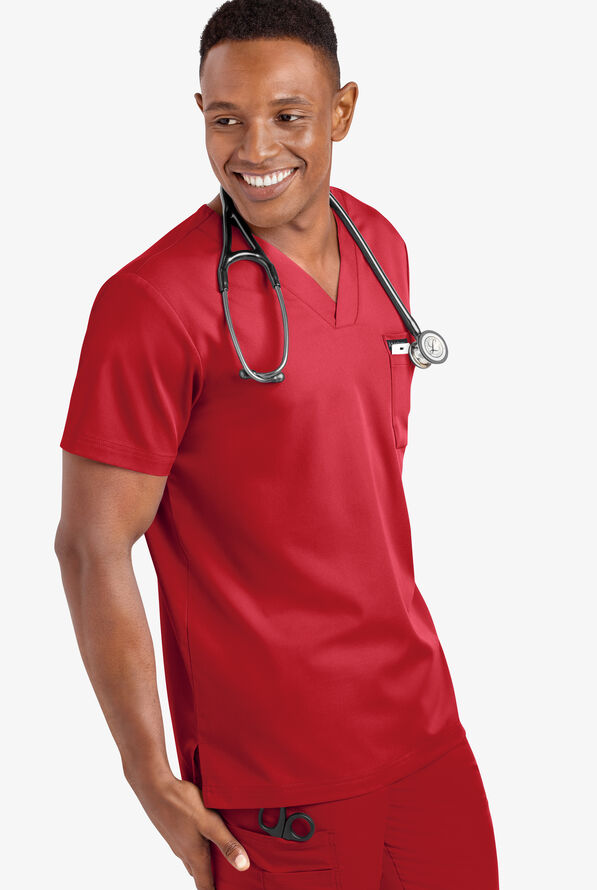 Advantage STRETCH Men's 4-Pocket V-Neck Scrub Top - Red - 5