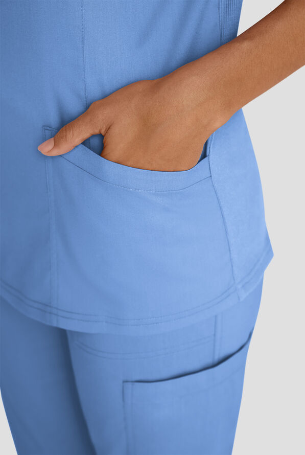 Butter-Soft STRETCH FLXTEK+ Women's 3-Pocket Crew Neck Scrub Top - Ceil Blue - 8