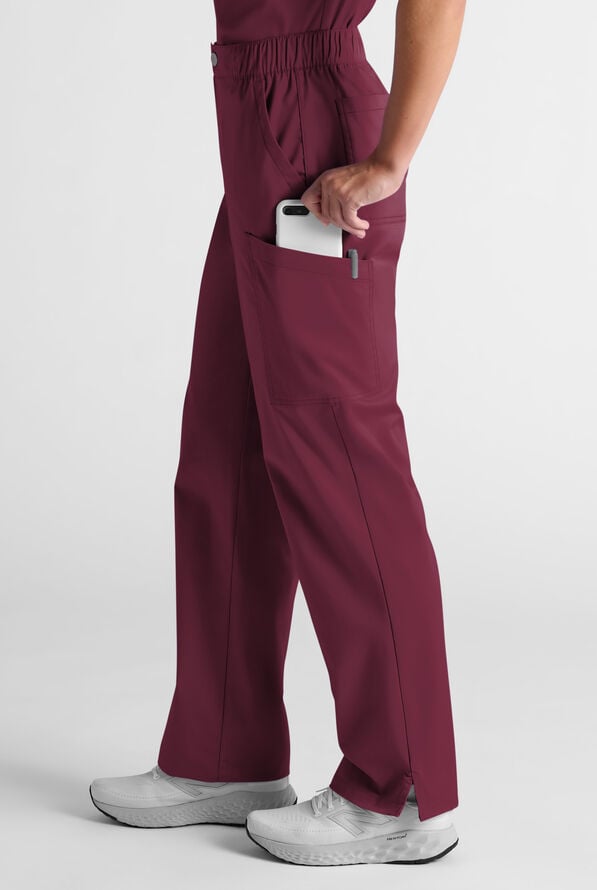 Butter-Soft STRETCH Women's 8-Pocket Cargo Button Front Pant With Fly Scrub Pants - Wine - 3