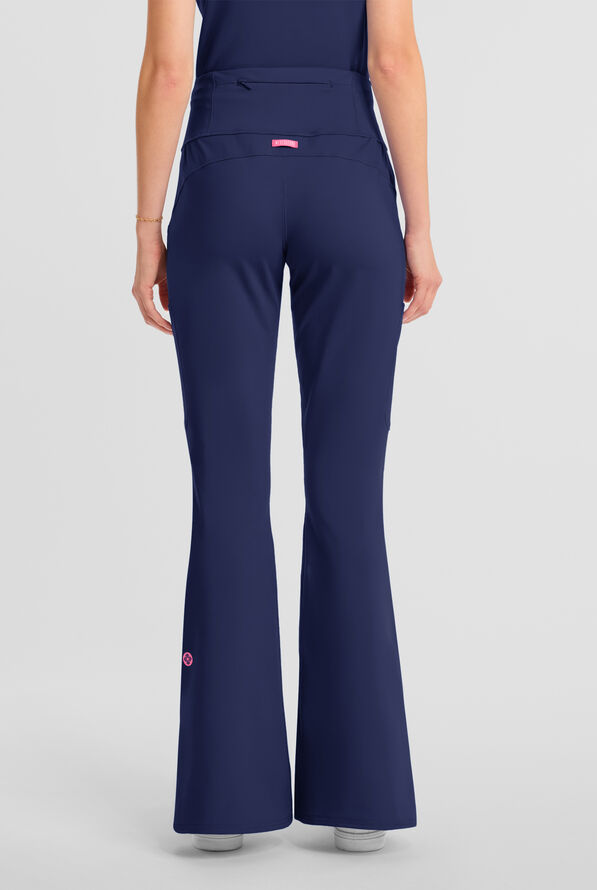 Med Couture Amp Knit Women's 5-Pocket STRETCH High-Rise Yoga Waistband Flare Leg Scrub Pant - Navy - 4