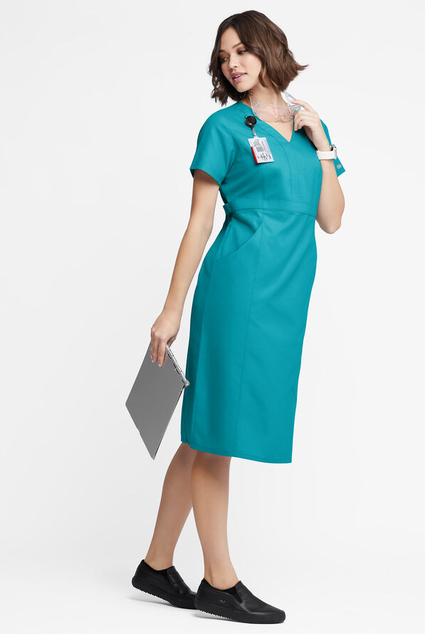 Butter-Soft Originals Women's 4- Pocket V-Neck Empire Waist Dress - Teal - 4