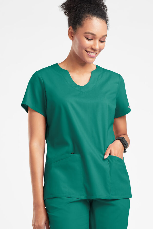 Butter-Soft Originals Women's 6-Pocket Scallop Neck Scrub Top - Hunter - 2