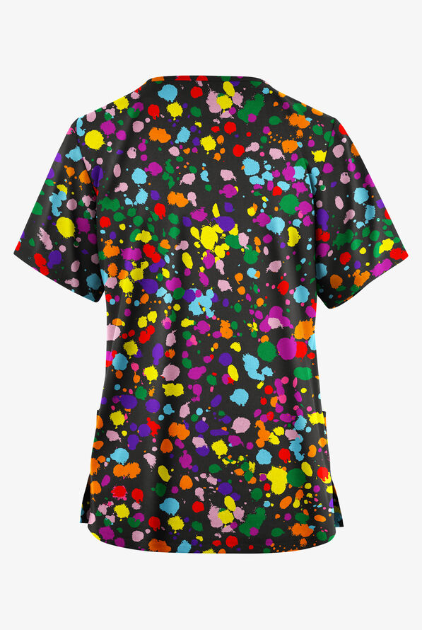 Butter-Soft Originals Unity Splash Black Women's 2-Pocket V-Neck Print Scrub Top - null - 2