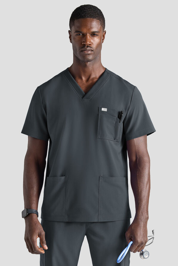 Easy STRETCH Men's 5-Pocket V-Neck Scrub Top - Pewter - 1