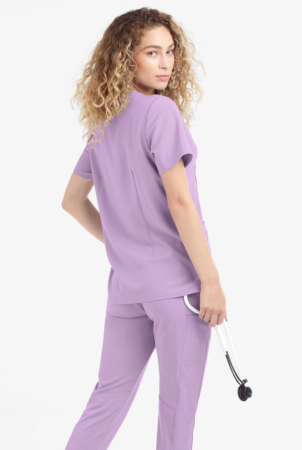 Easy STRETCH Arianna Women's 4-Pocket Curved Neck Scrub Top - Amethyst Mist - 3