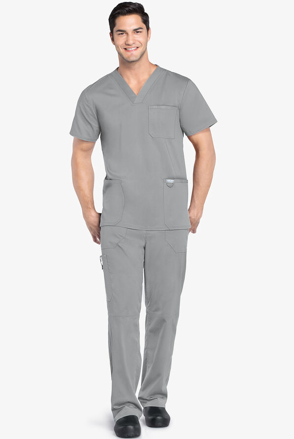 Cherokee Workwear Revolution Men's 3-Pocket STRETCH V-Neck Scrub Top - Grey - 2