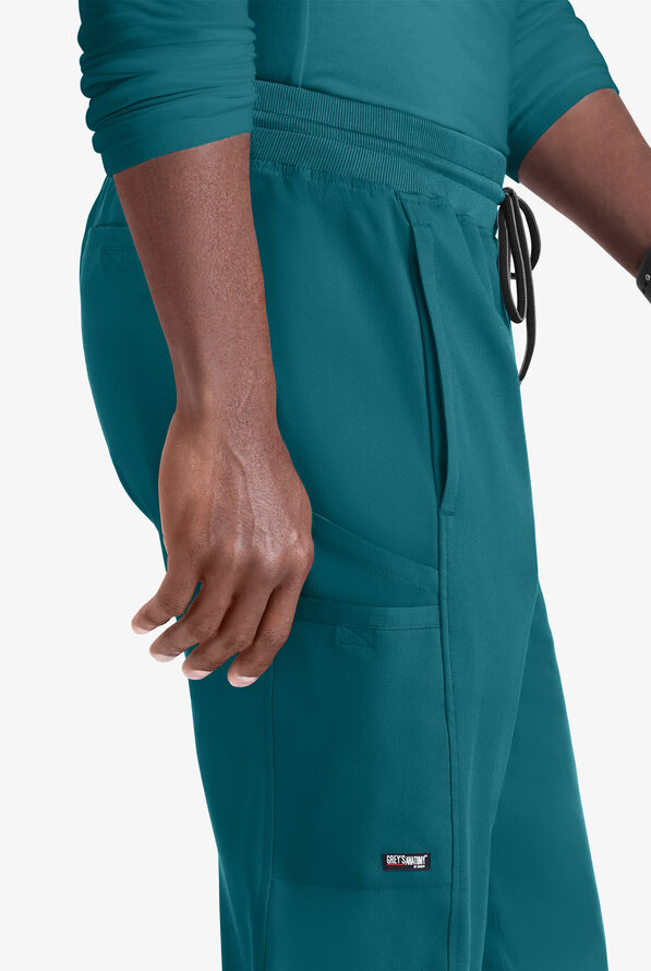 Grey's Anatomy by Barco Spandex STRETCH Hudson Men's 6-Pocket Slim Straight Cargo Scrub Pants - Bahama Blue - 3
