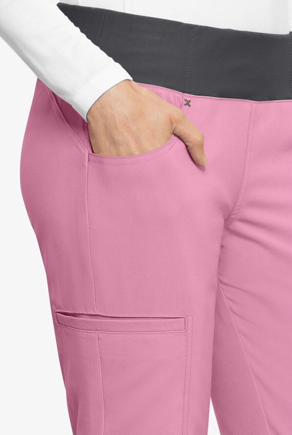 Cherokee iflex Women's 6-Pocket STRETCH Knit Waistband Cargo Scrub Pants - Petite - Spring Iris/Pewter - 3