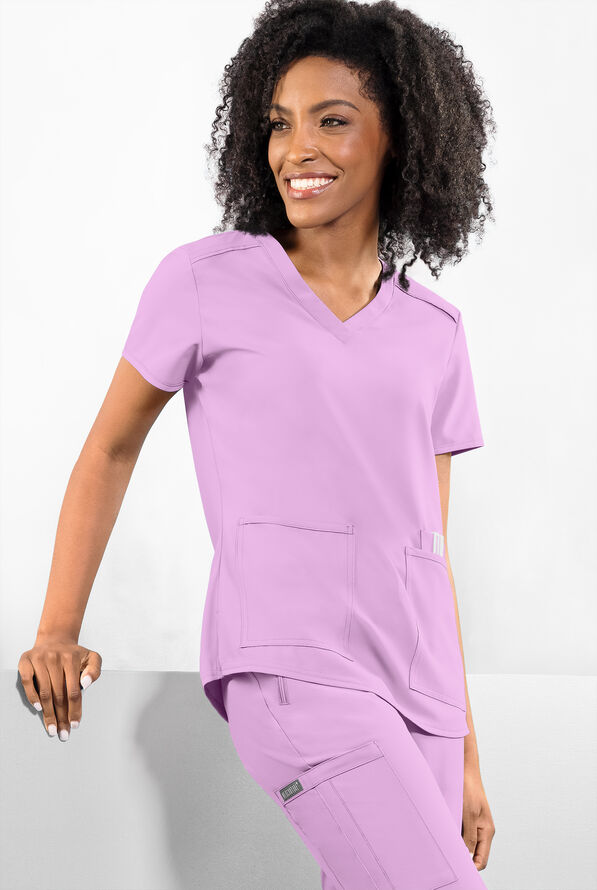 Med Couture Insight Women's 3-Pocket V-Neck Scrub Top - Lilac - 2