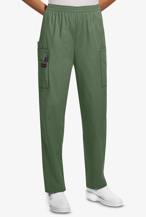 Cherokee Workwear Women's 4-Pocket Elastic Waist Utility Scrub Pants - Petite - Olive - 1