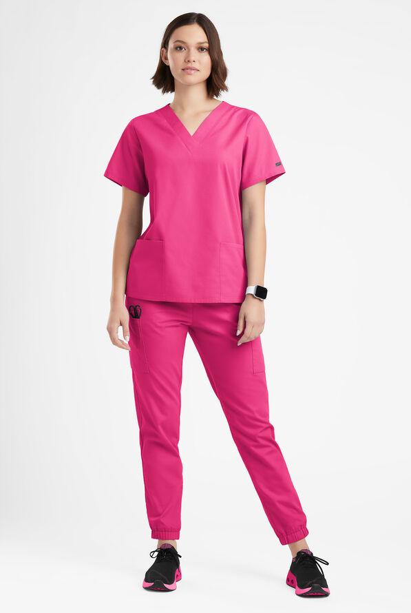 Butter-Soft Originals Women's 2-Pocket V-Neck Scrub Top - Fuchsia - 2