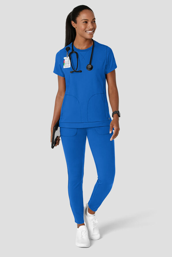 Wink Renew Knit Women's 2-Pocket STRETCH Rib-Knit Crew Neck Scrub Top - Royal - 2
