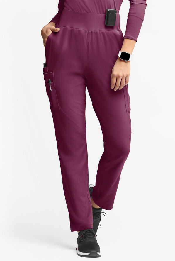 WhisperLite Semira Women's 11-Pocket High Waisted Cargo Scrub Pants - Wine - 1