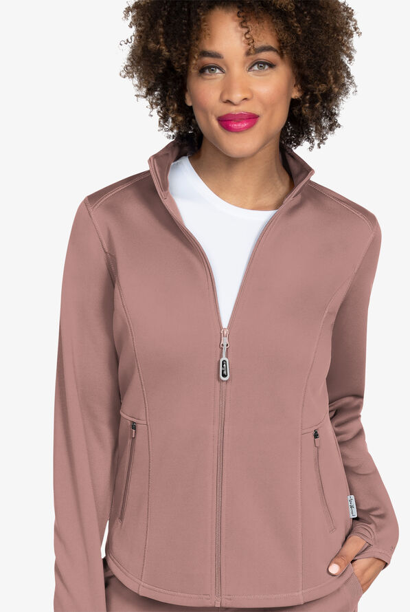 Zavate Ava Therese Megan Women's 2-Pocket Fleece Scrub Jacket - Mocha - 2