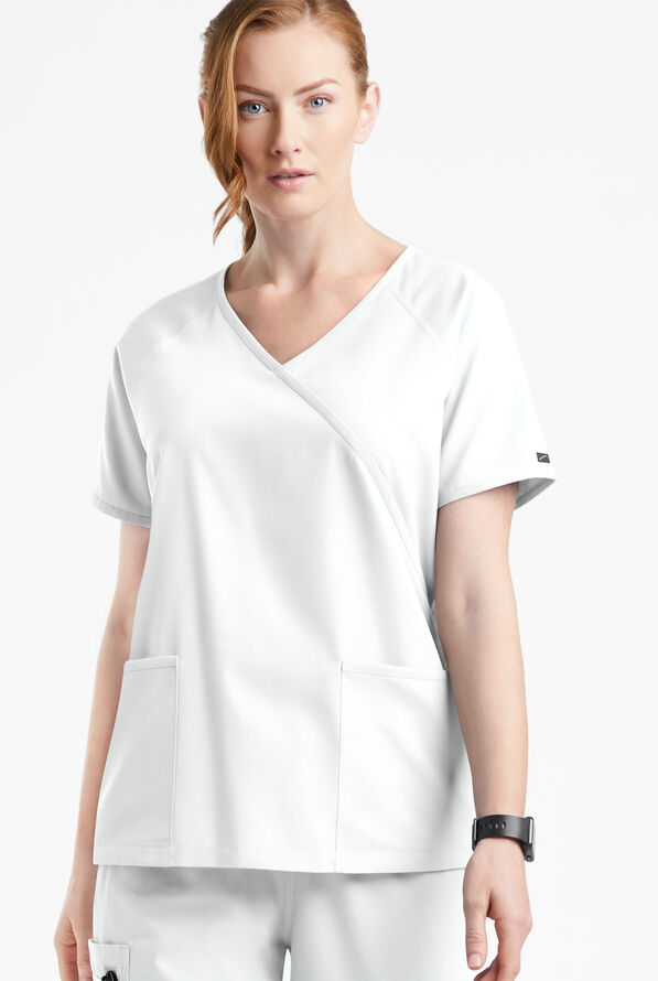 Blusa médica Butter-Soft Originals estilo cruzado con 3 bolsillos para mujer - White - 2