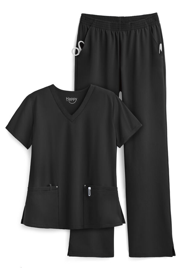 Conjunto de uniforme médico elastizado UA Happy con 2 bolsillos para mujer - Onyx Black - 1