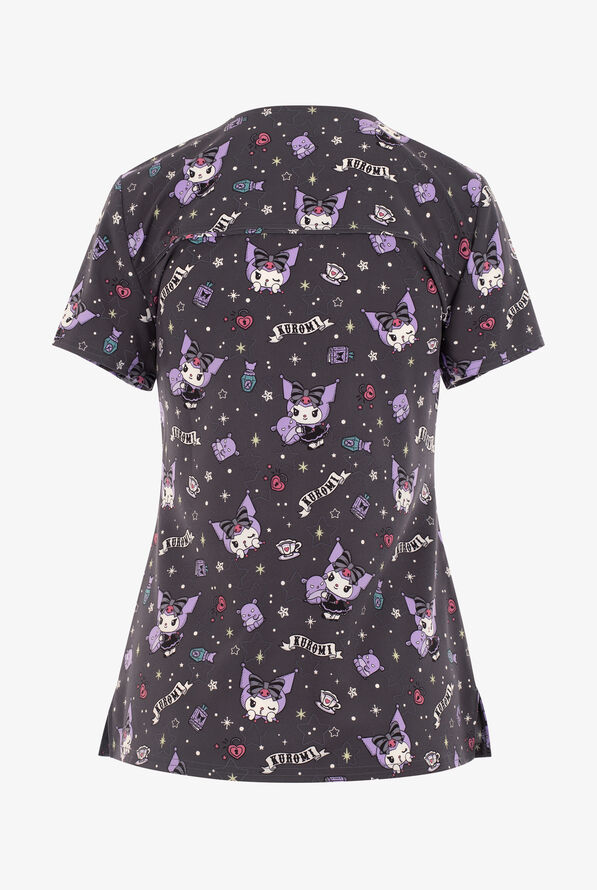 Tooniforms Kuromi Fortunes Women's 2-Pocket STRETCH V-Neck Print Scrub Top - null - 2