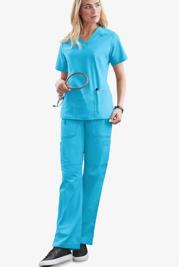 Butter-Soft STRETCH Women's 10-Pocket Drawstring Scrub Pants - Tall - Turquoise - 2