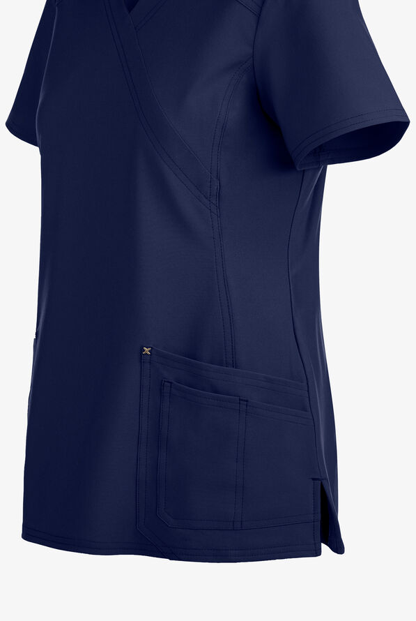 Cherokee iflex Women's 3-Pocket STRETCH Knit Panel Mock Wrap Scrub Top - Navy - 4