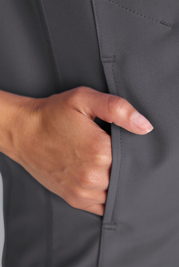 ReSurge Rhine Women's 5-Pocket Oversized Half Zip Stand Collar Scrub Top - Pewter - 5