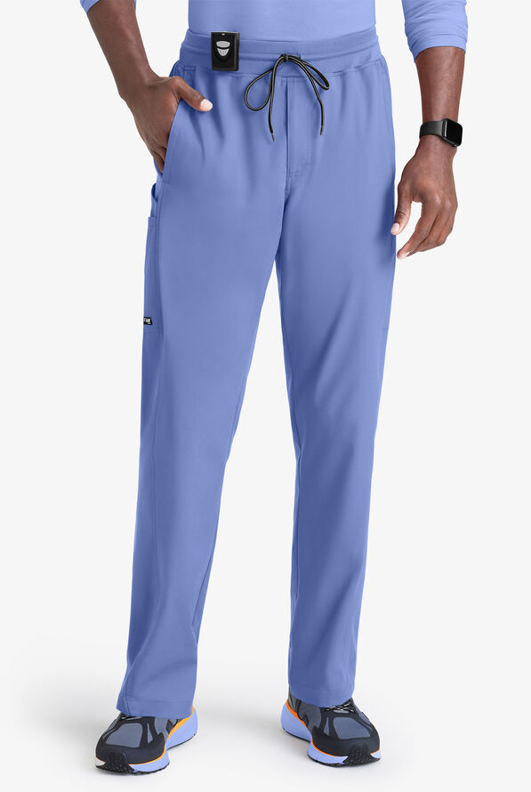 Grey's Anatomy by Barco Spandex STRETCH Hudson Men's 6-Pocket Slim Straight Cargo Scrub Pants - Ceil Blue - 1