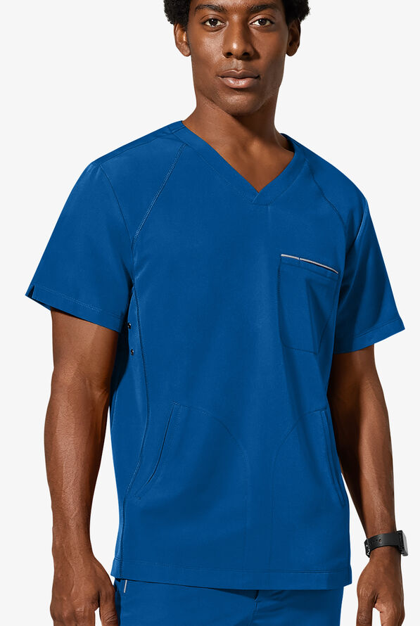 Camisa m&eacute;dica Healing Hands 360 Steven STRETCH con cuello en V y 3 bolsillos para hombre - Royal - 2