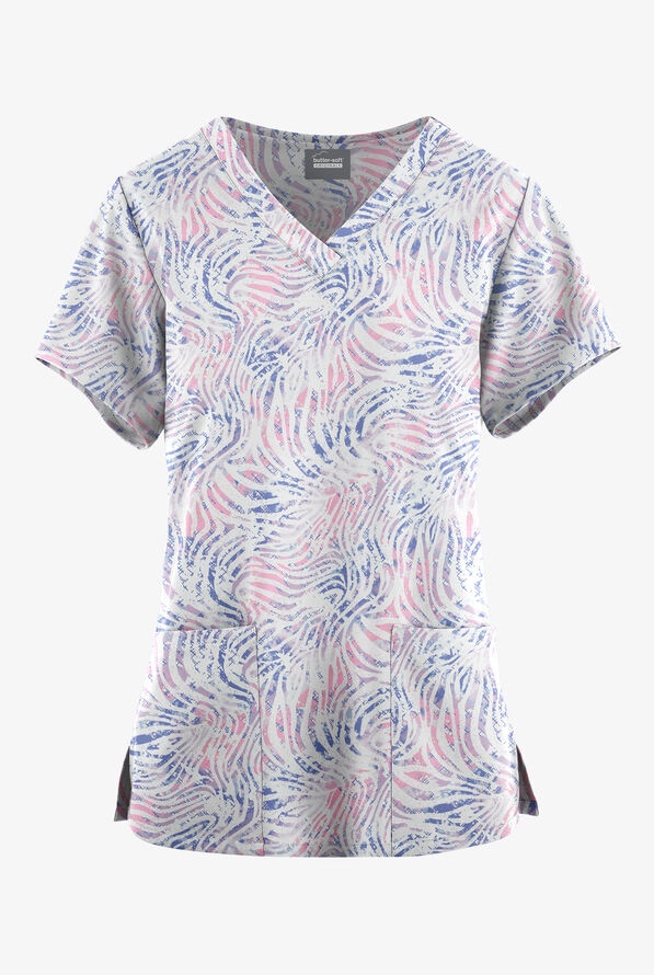 Butter-Soft Originals Abstract Zebra Women's 4-Pocket Rounded V-Neck Print Scrub Top - null - 1
