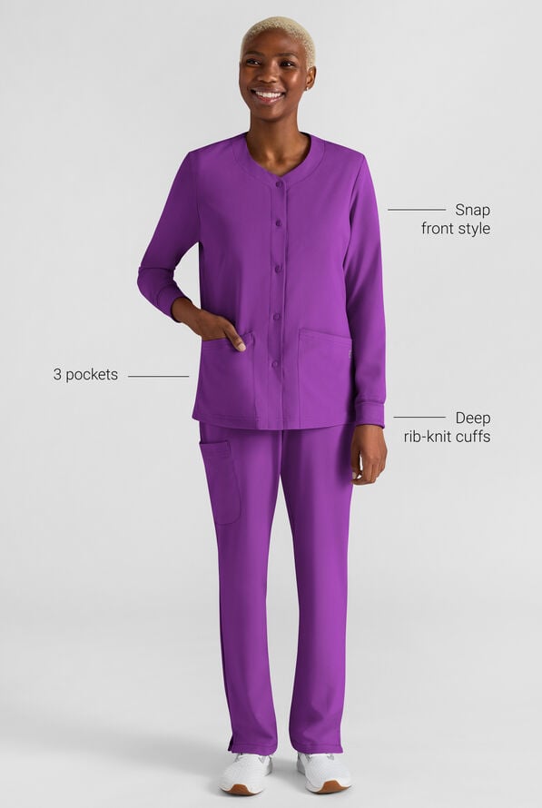Easy STRETCH Rachel Women's 3-Pocket Snap Front Scrub Jacket - Fresh Purple - 3