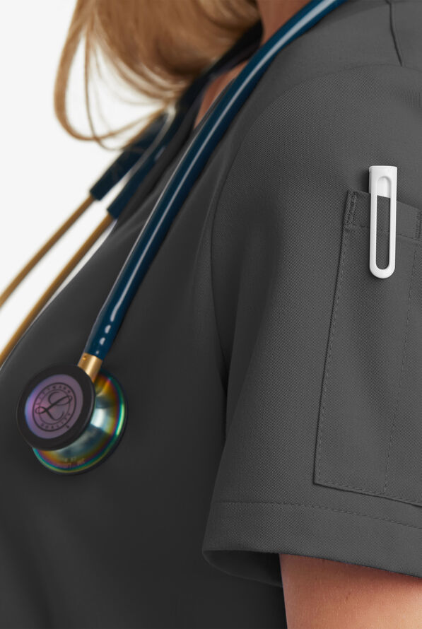 Blusa m&eacute;dica MOVEMENT by Butter-Soft Antares STRETCH con cuello en V y 6 bolsillos para mujer - Pewter - 7