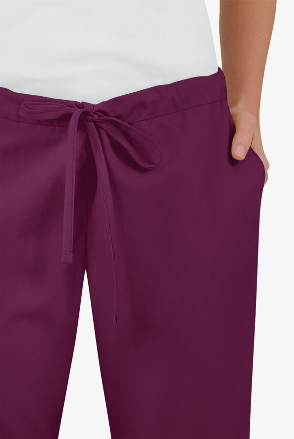 Butter-Soft Core Women's 4-Pocket Elastic Waist Back Drawstring Scrub Pants - Wine - 3