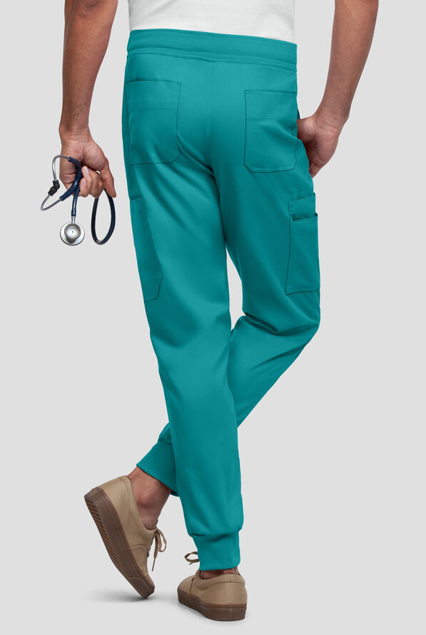 Strictly Scrubs Active STRETCH Men's 9-Pocket  Knit Waist Jogger Scrub Pant - Teal - 2