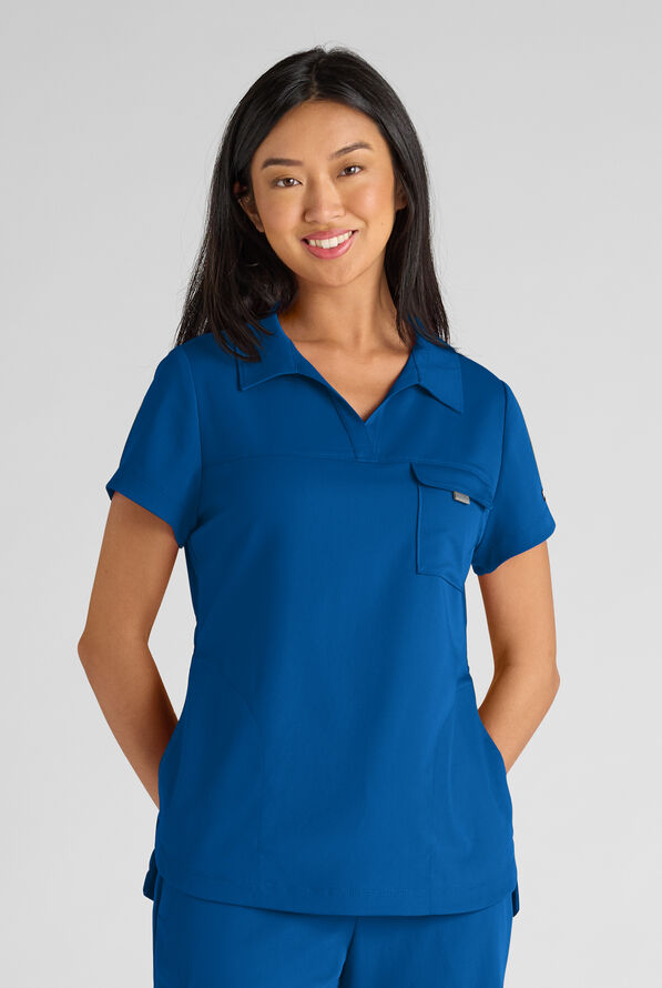 Grey's Anatomy by Barco Emerge Emery Women's 3-Pocket STRETCH Collar V-Neck Scrub Top - Royal - 1