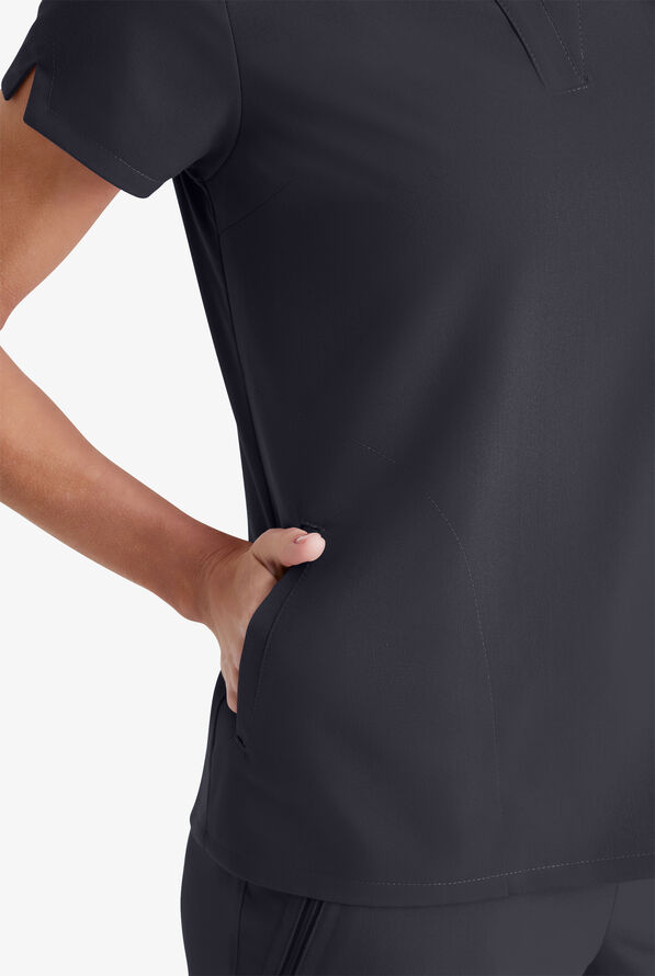 Blusa m&eacute;dica Grey's Anatomy&trade; by Barco Spandex STRETCH Avery con cuello mao y 2 bolsillos para mujer - Steel Gray - 3
