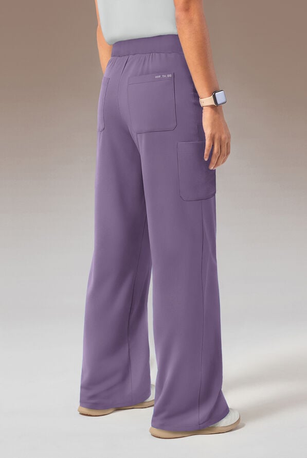 Hypothesis Y-Band Women's 6-Pocket Yoga-Style Knit Waist Wide Leg Scrub Pant - PURPLE DUSK - 2