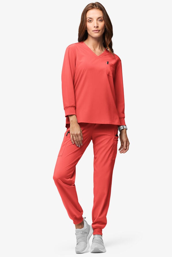 Easy STRETCH Women's Josie 2-Pocket Relaxed 3/4" Sleeve Scrub Top - Spiced Coral - 4