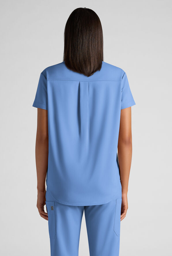 Butter-Soft STRETCH FLXTEK+ Women's 2-Pocket Oversized Henley Scrub Top - Ceil Blue - 2