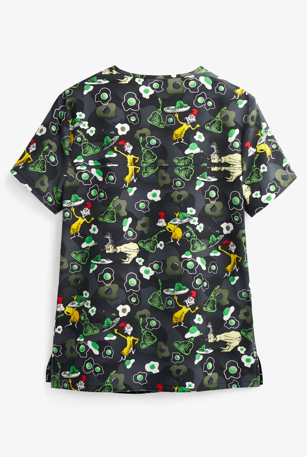 Blusa médica estampada unisex Tooniforms Dr. Suess I Do So Like STRETCH con cuello en V y 4 bolsillos - null - 2