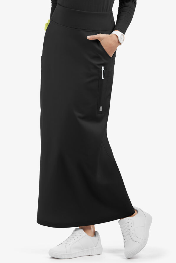 Butter-Soft STRETCH Women's 3-Pocket Ankle Length Scrub Skirt - Black - 1
