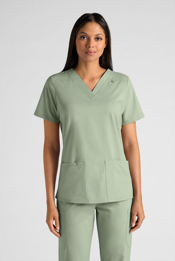 Butter-Soft STRETCH Women's 4-Pocket V-Neck Scrub Top - Sage Green - 1