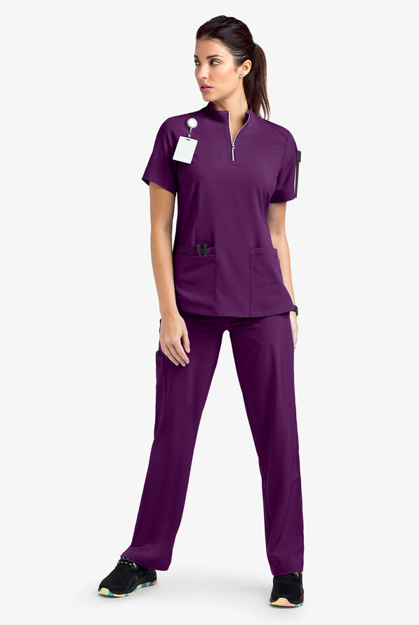 Blusa médica Easy STRETCH Jen con cremallera en el cuello y 4 bolsillos para mujer - Eggplant - 2