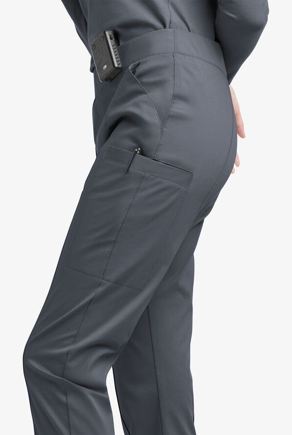 Butter-Soft STRETCH Women's 6-Pocket Pin-Tuck Crop Slim with Sport Trim Detail Scrub Pants - Pewter/Silver Melange - 7