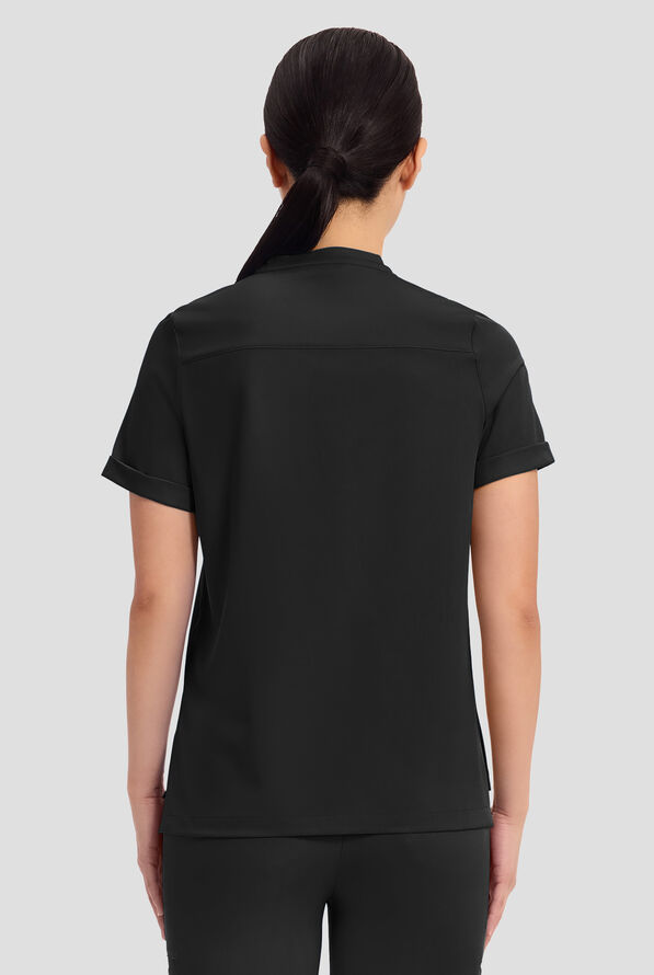 HH Works by Healing Hands Macy Women's 1-Pocket STRETCH Mandarin Collar Tuck In Scrub Top - Black - 4