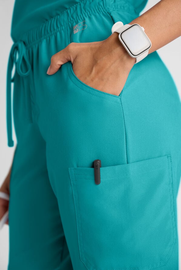 Easy STRETCH Eden Women's 4-Pocket Drawstring Scrub Pants - Petite - Teal - 3