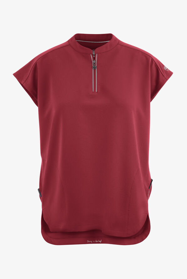 Healing Hands 360 Sandy Women's 2-Pocket STRETCH Dolman Sleeve Zip Mandarin Collar Scrub Top - Garnet Red - 1