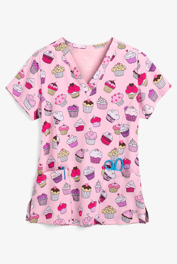 Maevn Cupcake Heaven Women's 3-Pocket V-Neck Print Scrub Top - null - 1