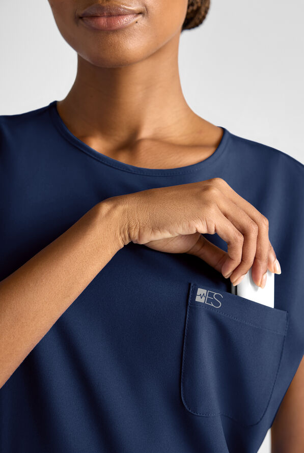 Easy STRETCH Women's Dolman Sleeve Crew Neck Scrub Top - Navy - 6