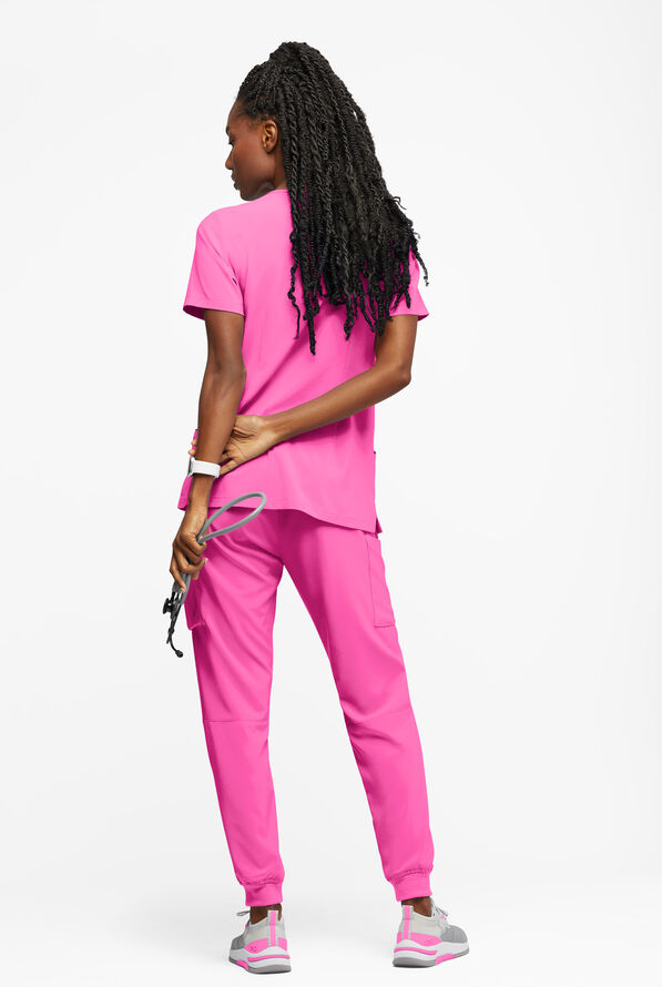 Easy STRETCH Tessa Women's 5-Pocket V-Neck Scrub Top - Glam Pink - 3