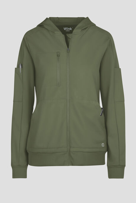 Wink Renew Knit Women's 4-Pocket STRETCH Front Zip Scrub Hoodie Jacket