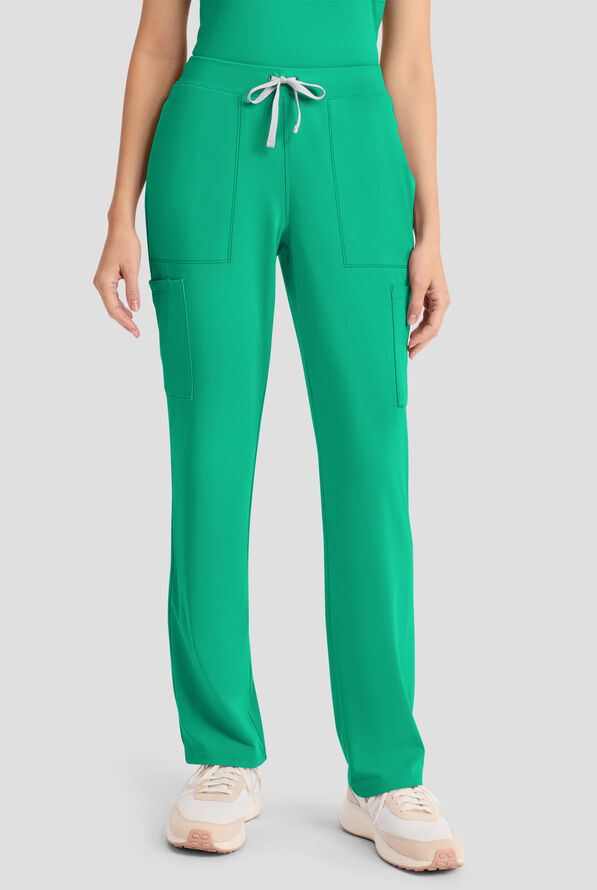 Cherokee Achieve Women's 5-Pocket STRETCH Elastic Waist Drawstring Cargo Scrub Pants - Green Apple - 1