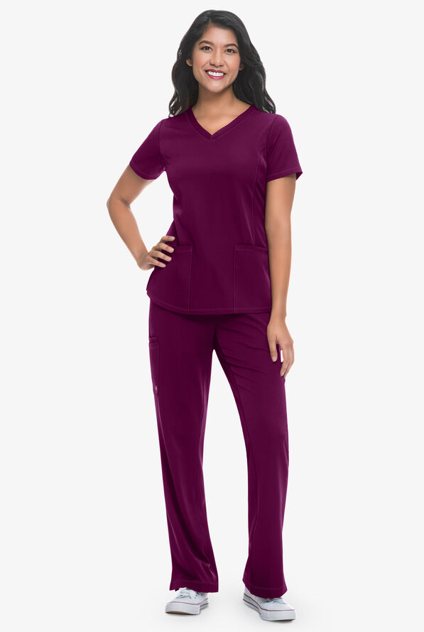 HH Works by Healing Hands Monica Women's 4-Pocket STRETCH V-Neck Scrub Top - Wine - 2